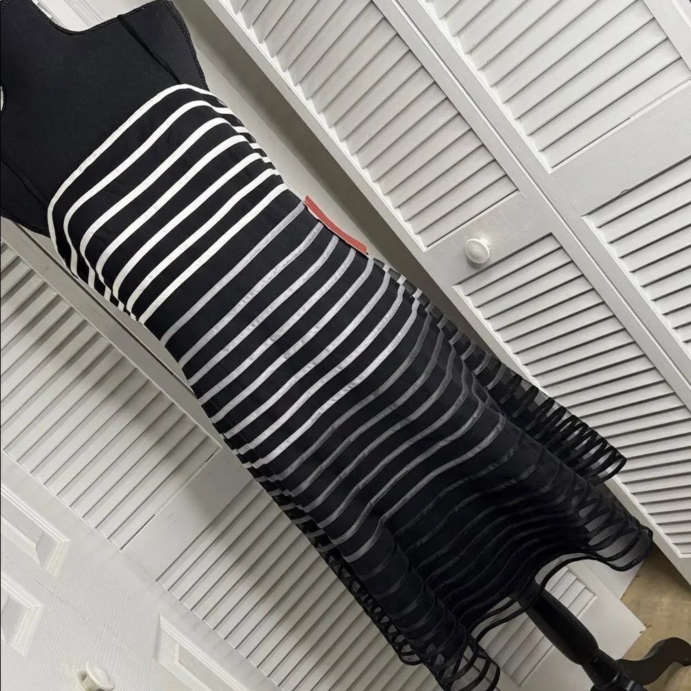 JS Collections Black and White Striped Midi Dress